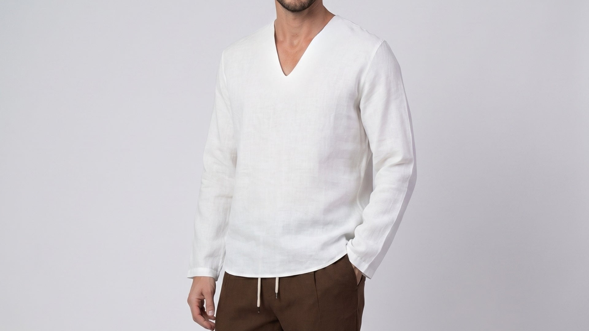 CAMICIE 100% LINO COLLO A V MANICA LUNGA