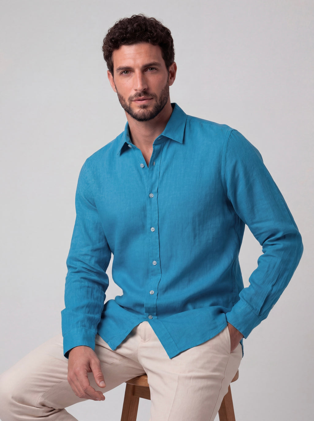 CAMICIA 100%  LINO MANICA LUNGA COLLO CLASSICO