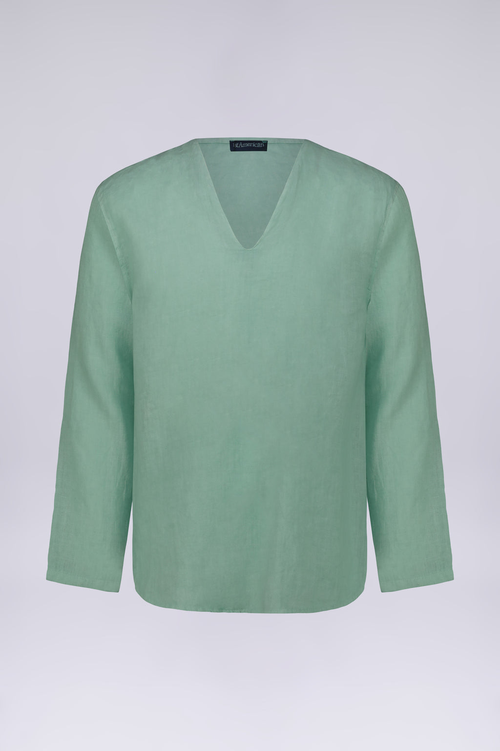 CAMICIA 100% LINO COLLO A V SENZA BOTTONI MANICA LUNGA
