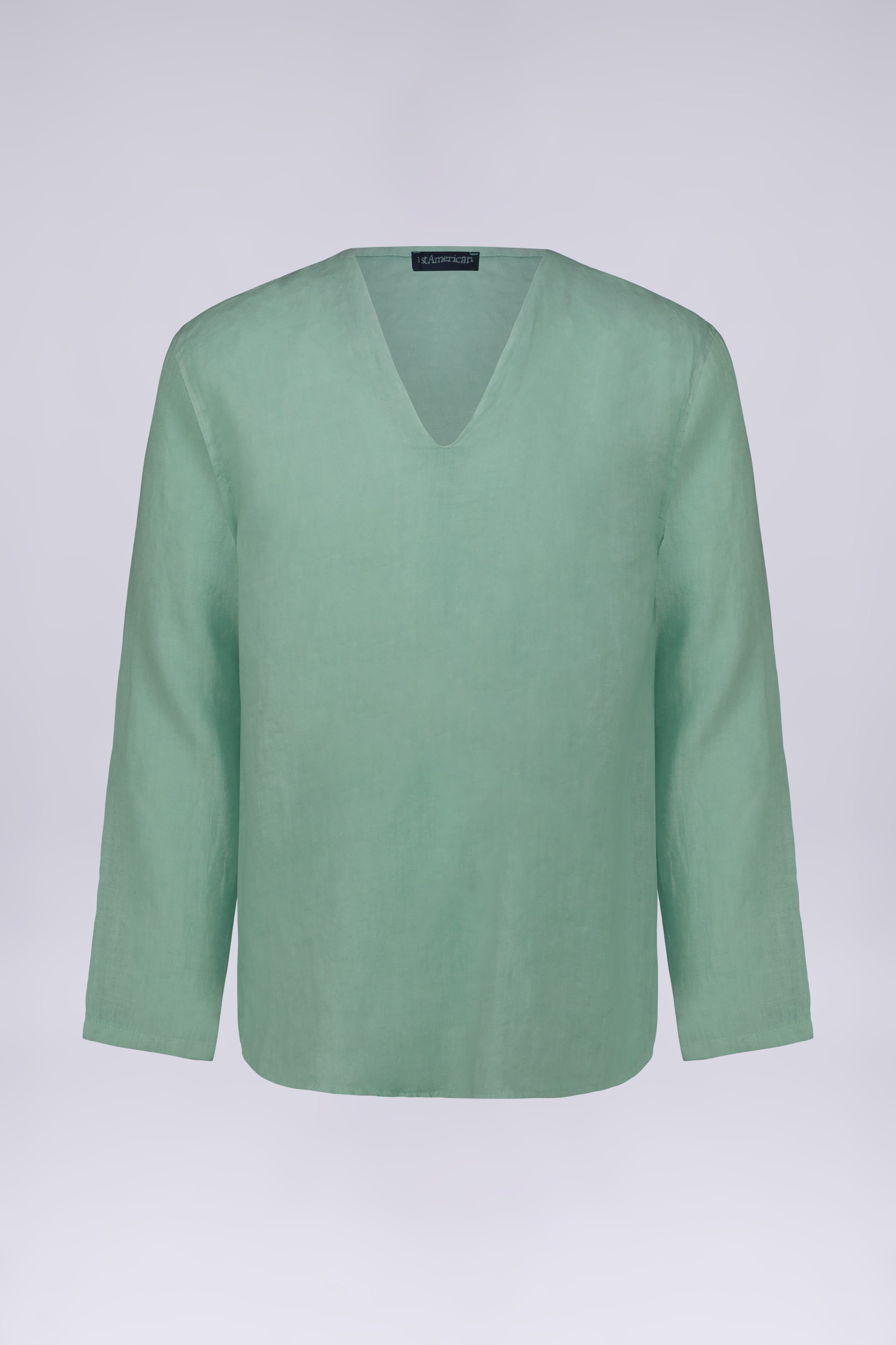 CAMICIA 100% LINO COLLO A V SENZA BOTTONI MANICA LUNGA