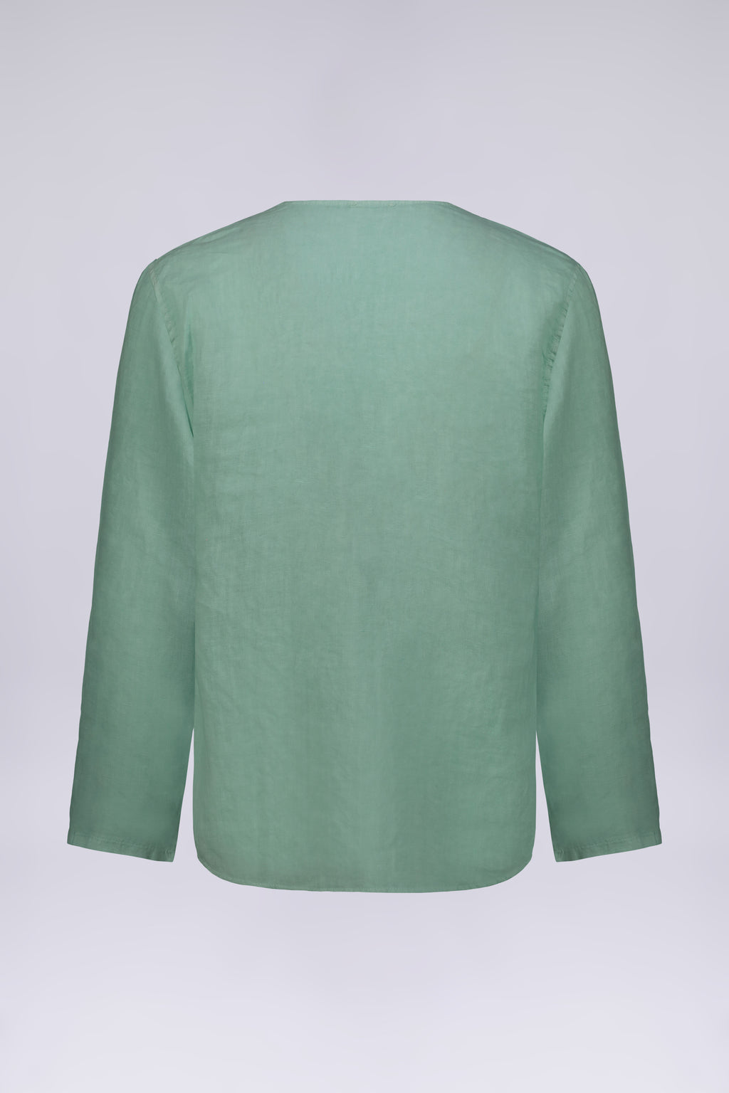 CAMICIA 100% LINO COLLO A V SENZA BOTTONI MANICA LUNGA