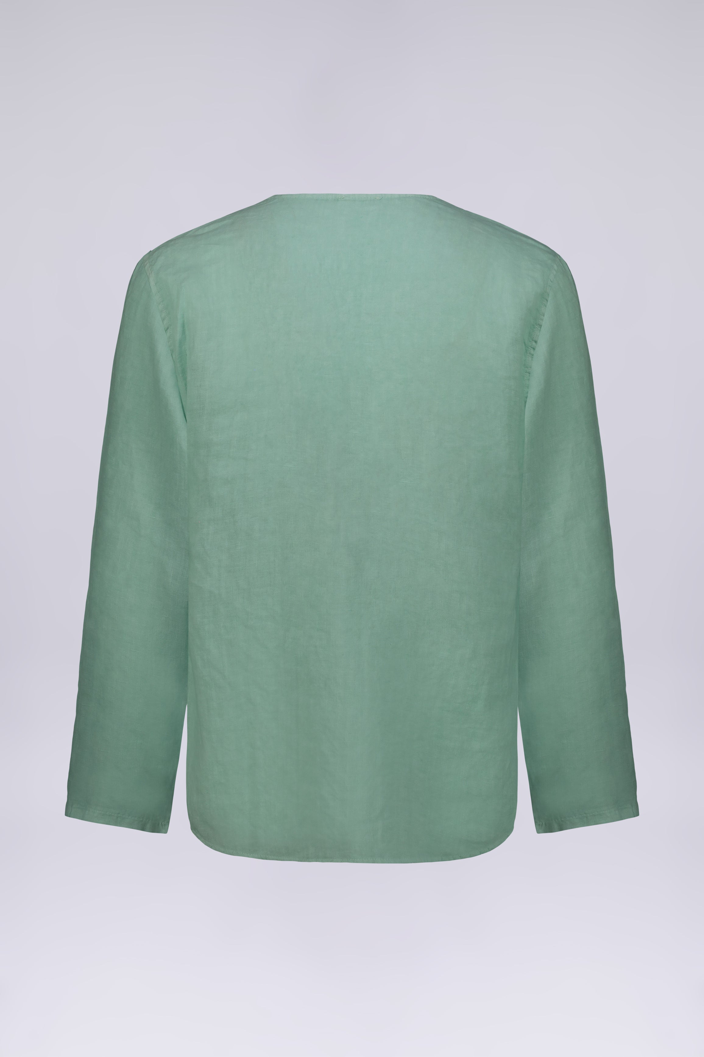 CAMICIA 100% LINO COLLO A V SENZA BOTTONI MANICA LUNGA