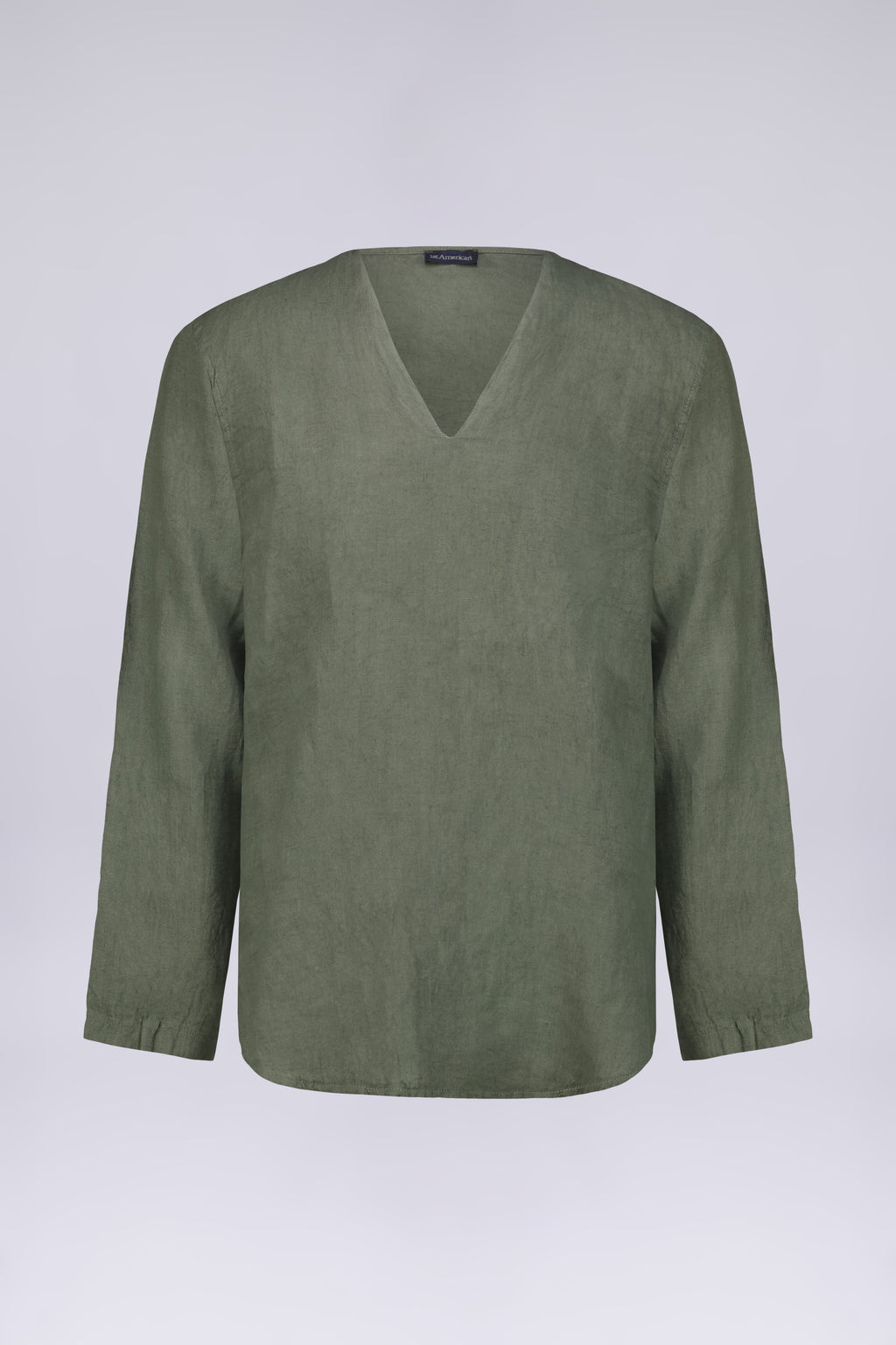 CAMICIA 100% LINO COLLO A V SENZA BOTTONI MANICA LUNGA