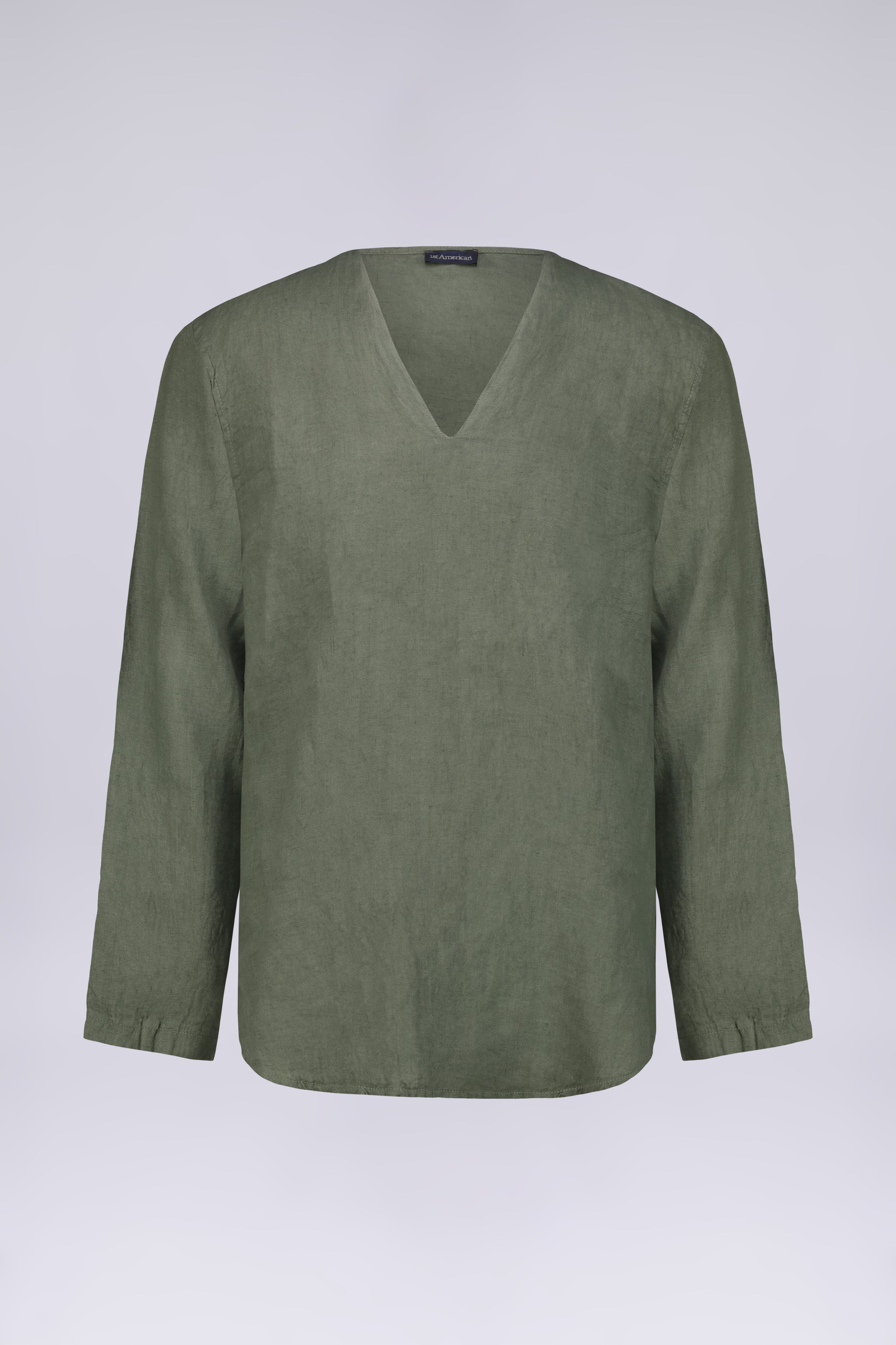 CAMICIA 100% LINO COLLO A V SENZA BOTTONI MANICA LUNGA
