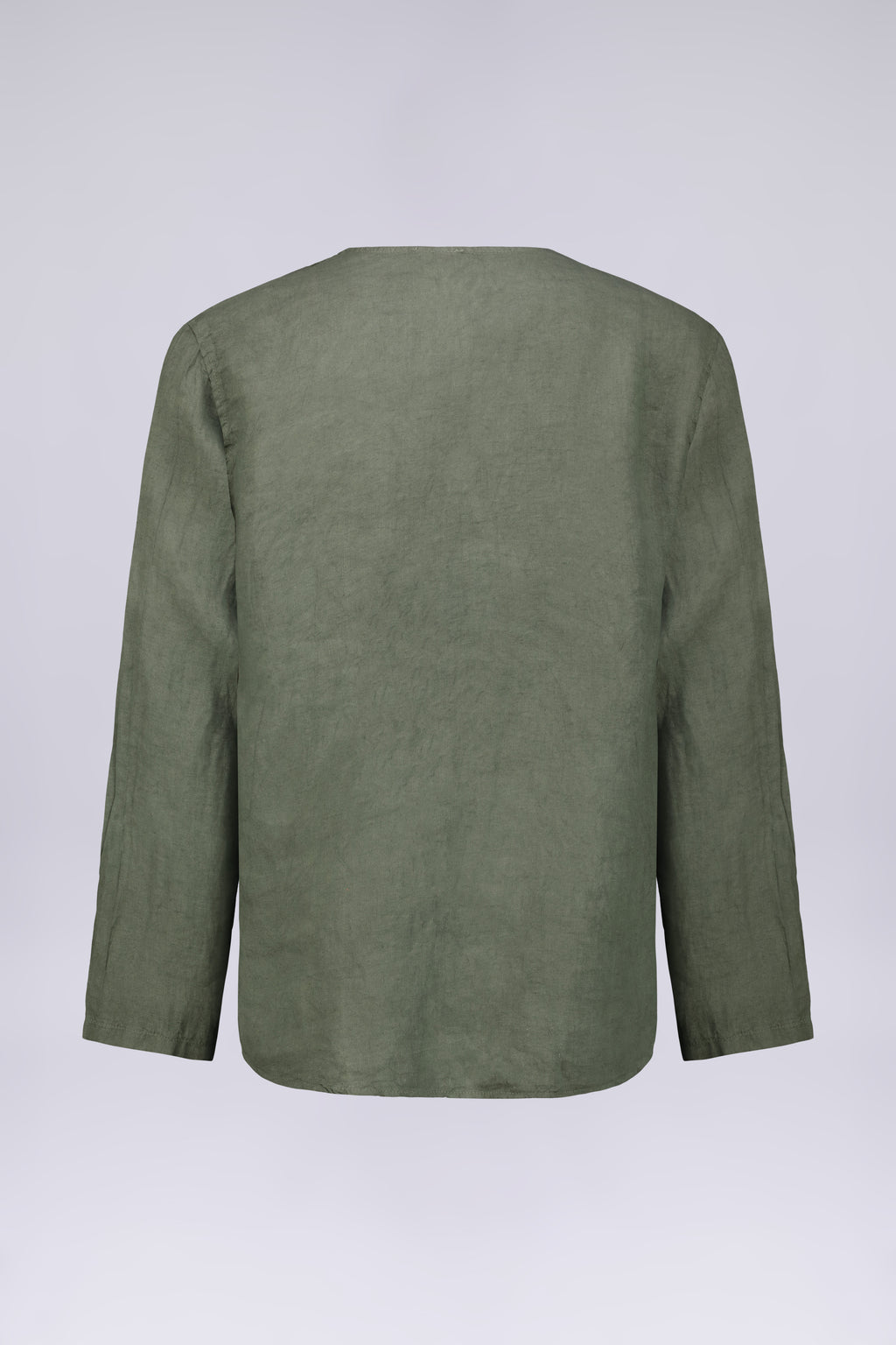 CAMICIA 100% LINO COLLO A V SENZA BOTTONI MANICA LUNGA