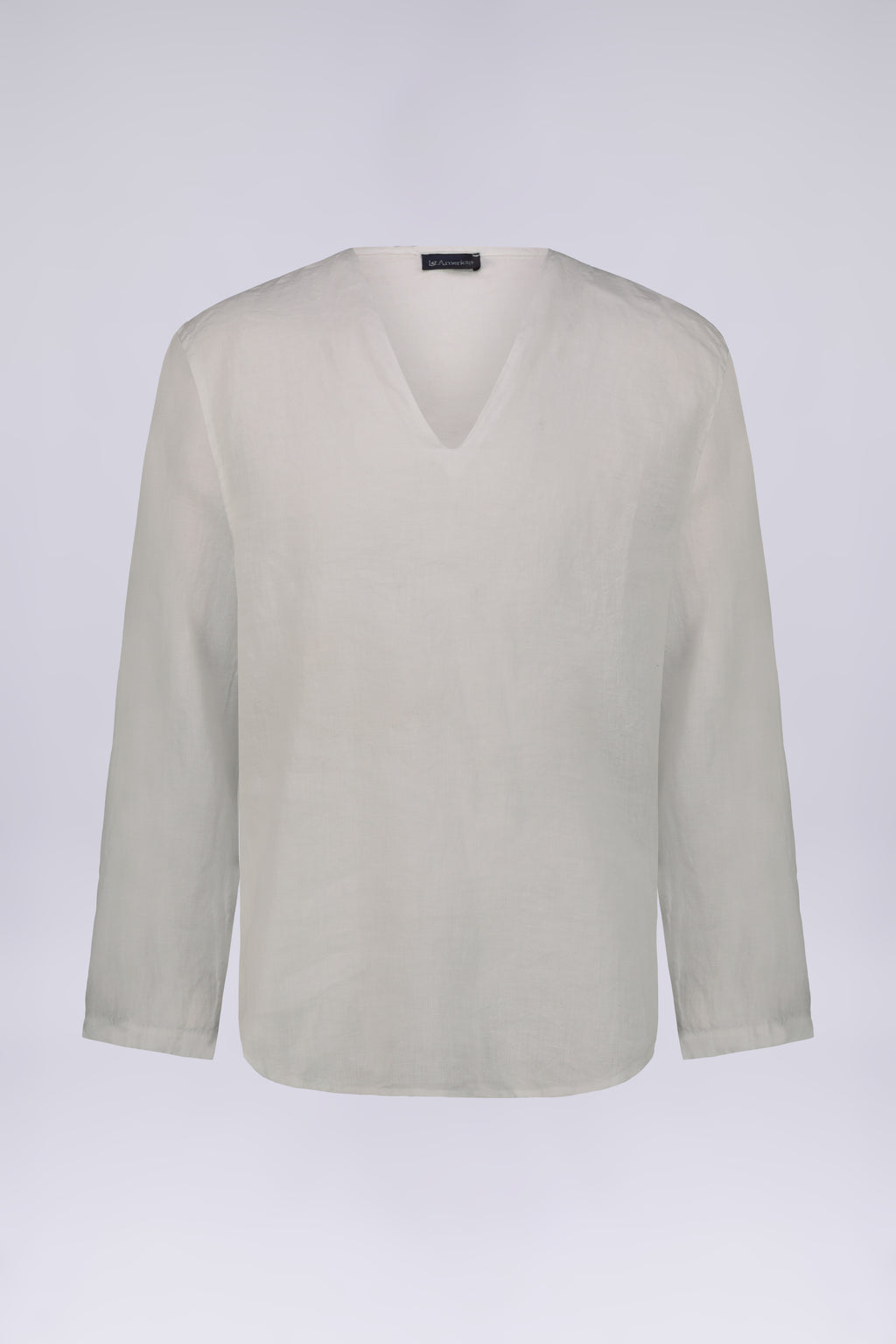 CAMICIA 100% LINO COLLO A V SENZA BOTTONI MANICA LUNGA