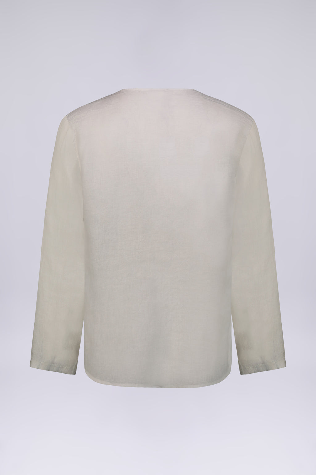 CAMICIA 100% LINO COLLO A V SENZA BOTTONI MANICA LUNGA