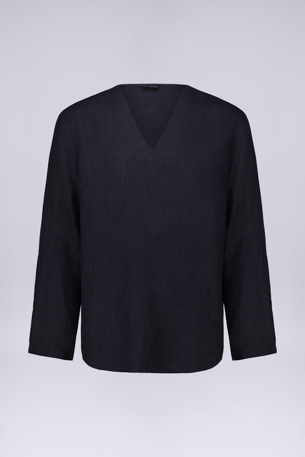 CAMICIA 100% LINO COLLO A V SENZA BOTTONI MANICA LUNGA