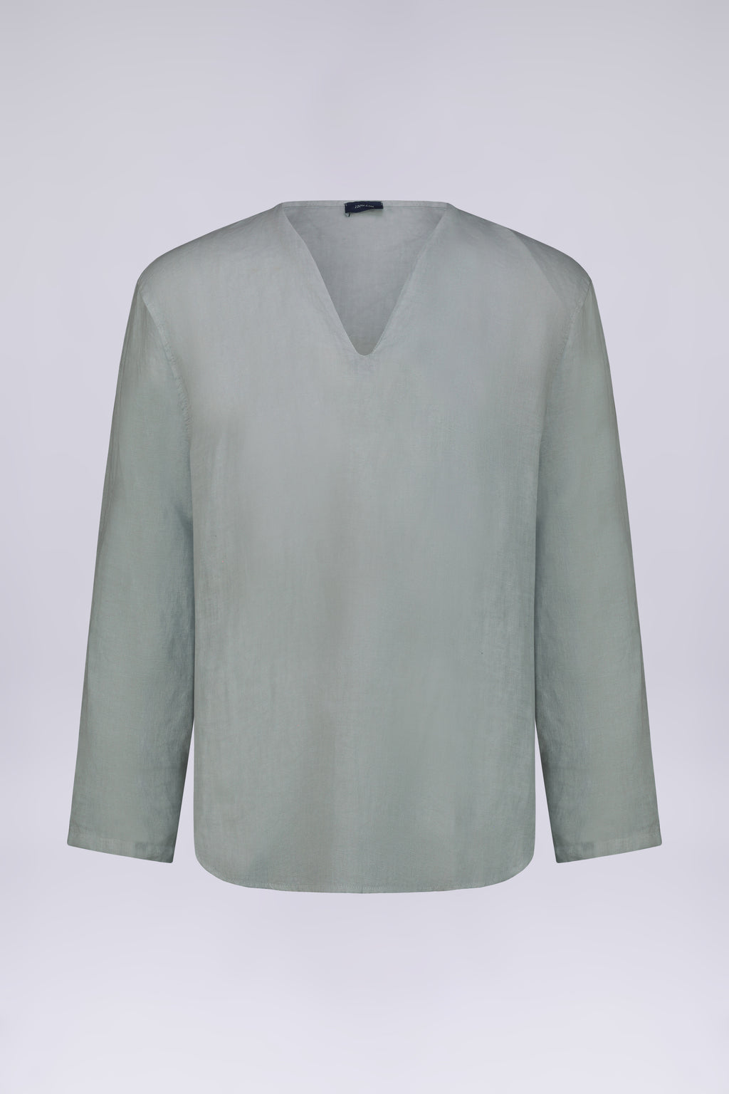 CAMICIA 100% LINO COLLO A V SENZA BOTTONI MANICA LUNGA