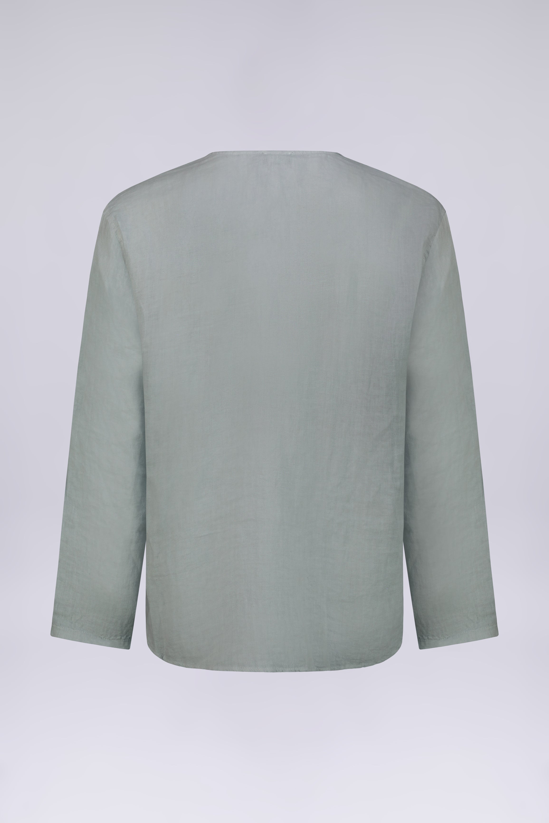 CAMICIA 100% LINO COLLO A V SENZA BOTTONI MANICA LUNGA