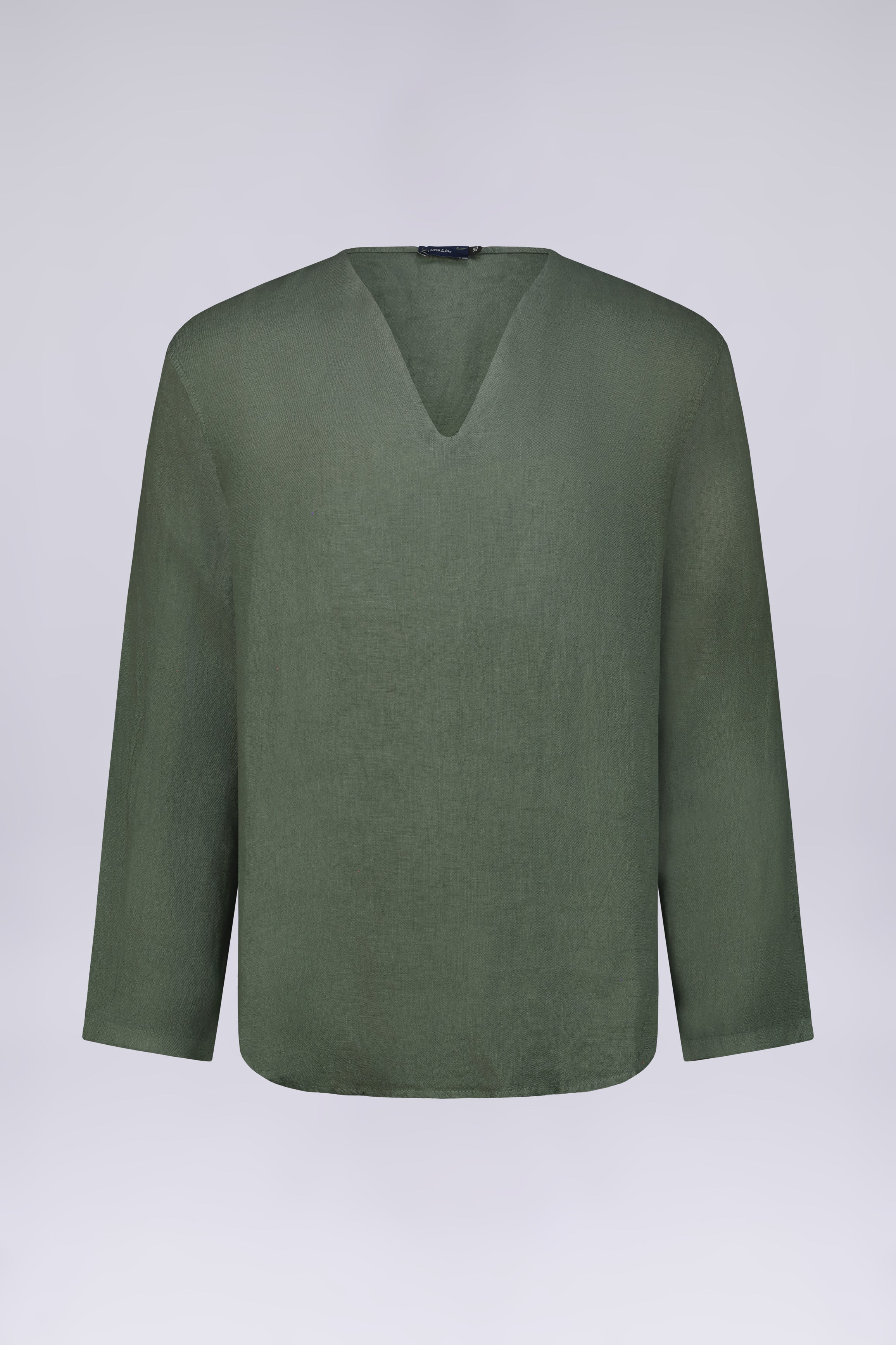 CAMICIA 100% LINO COLLO A V SENZA BOTTONI MANICA LUNGA