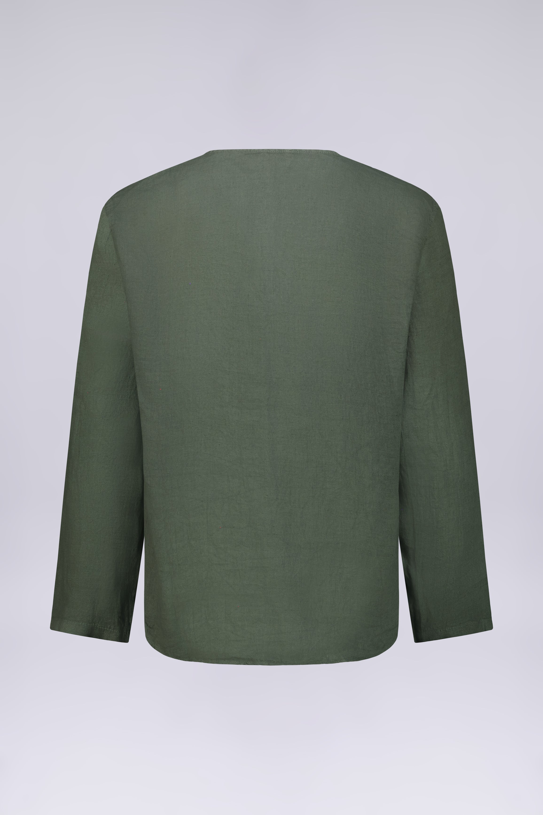 CAMICIA 100% LINO COLLO A V SENZA BOTTONI MANICA LUNGA