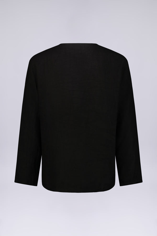 CAMICIA 100% LINO COLLO A V SENZA BOTTONI MANICA LUNGA