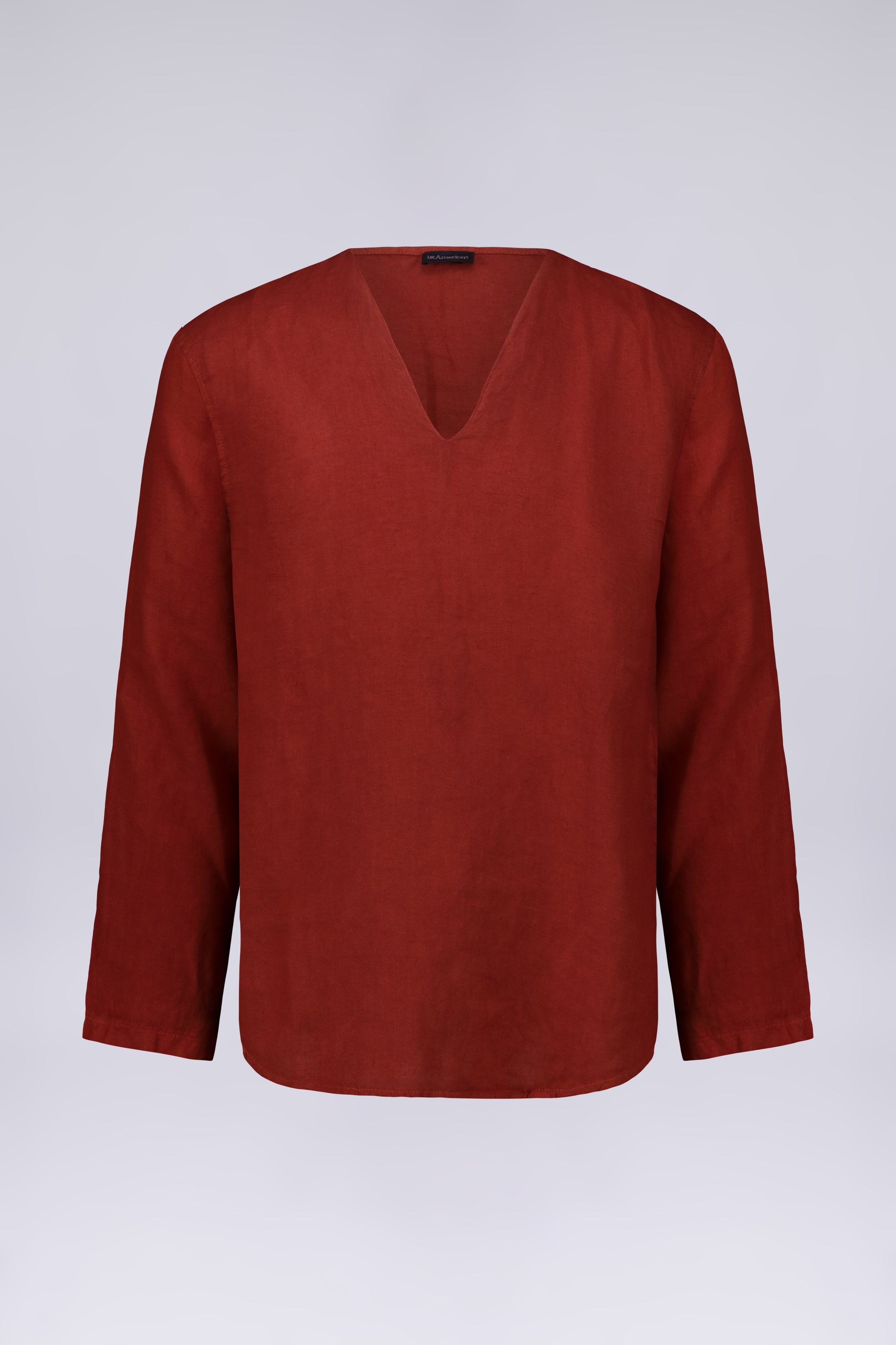 CAMICIA 100% LINO COLLO A V SENZA BOTTONI MANICA LUNGA