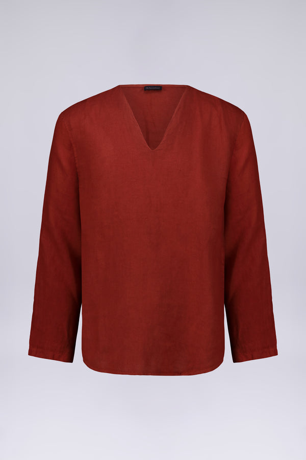 CAMICIA 100% LINO COLLO A V SENZA BOTTONI MANICA LUNGA