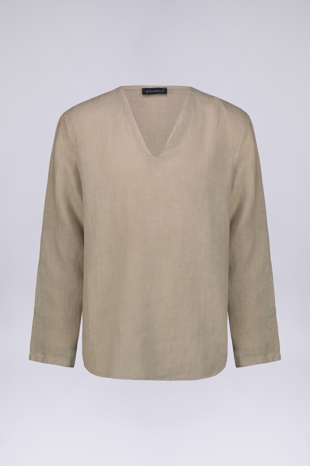 CAMICIA 100% LINO COLLO A V SENZA BOTTONI MANICA LUNGA