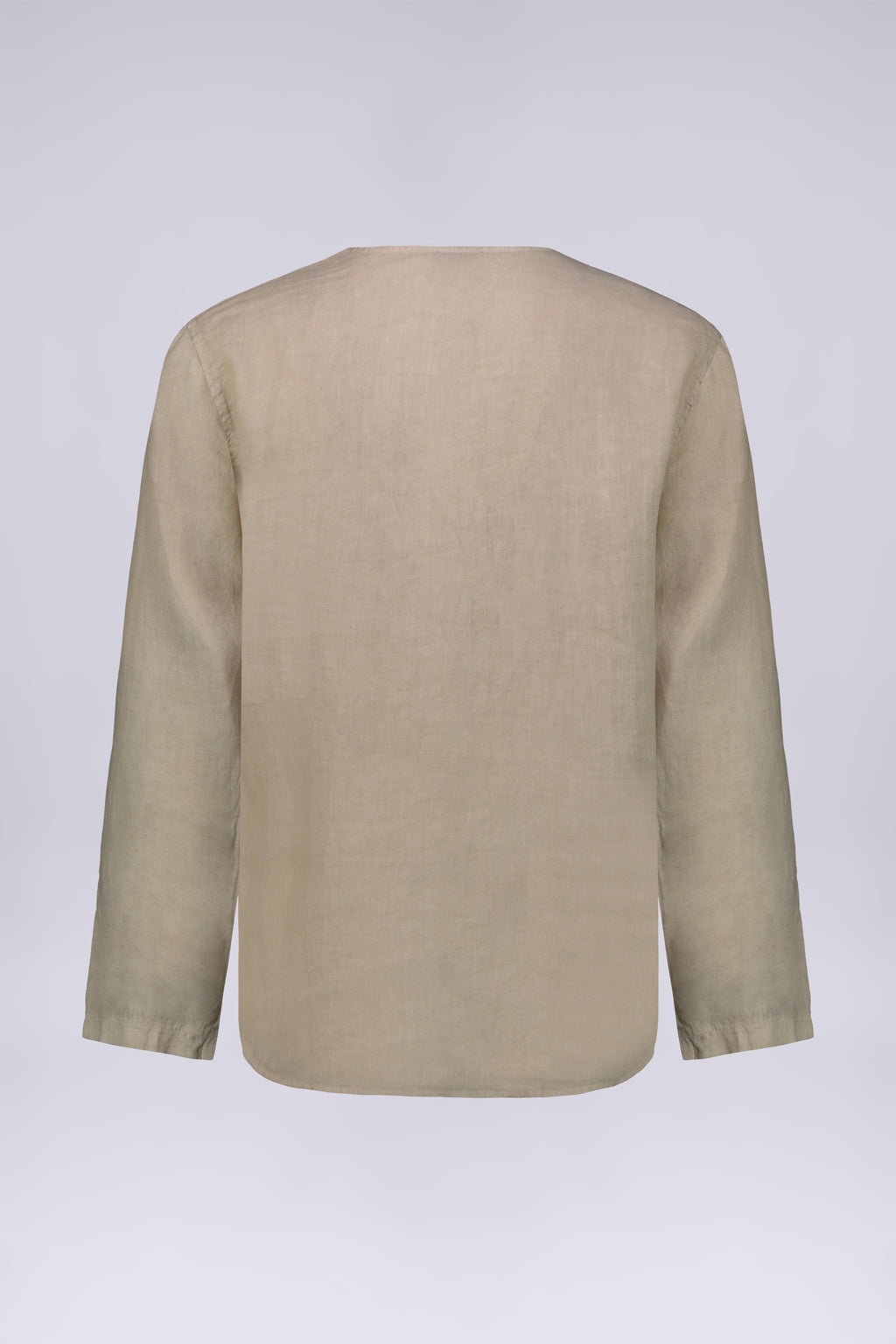 CAMICIA 100% LINO COLLO A V SENZA BOTTONI MANICA LUNGA