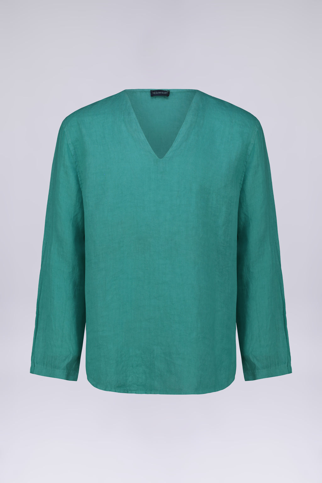 CAMICIA 100% LINO COLLO A V SENZA BOTTONI MANICA LUNGA