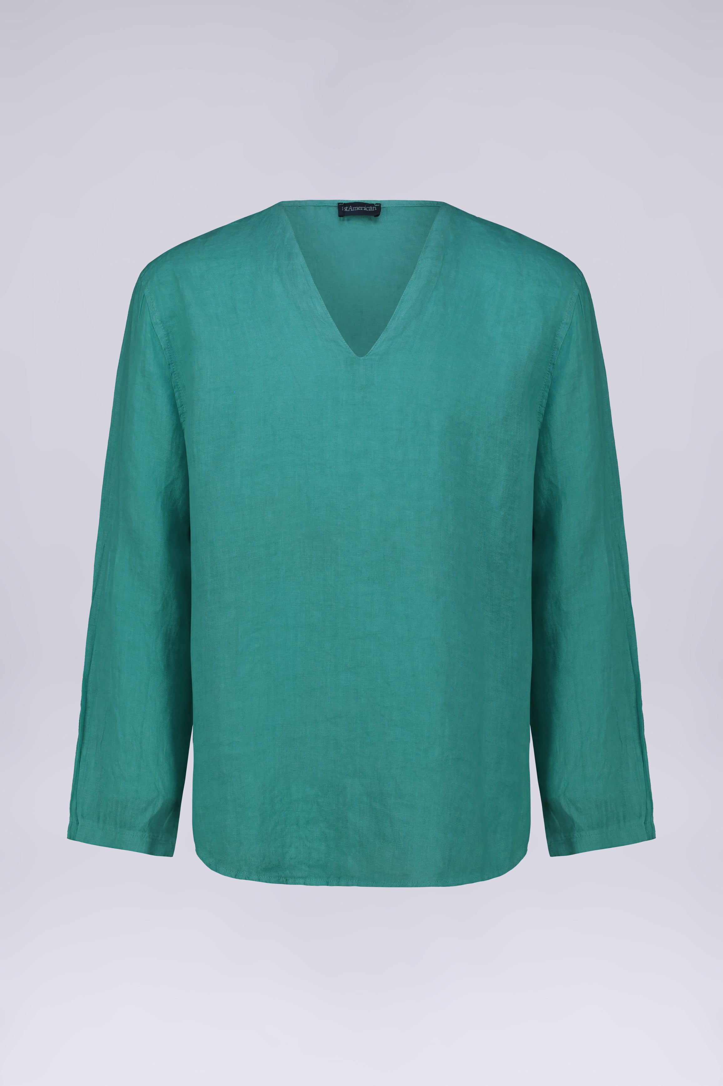 CAMICIA 100% LINO COLLO A V SENZA BOTTONI MANICA LUNGA