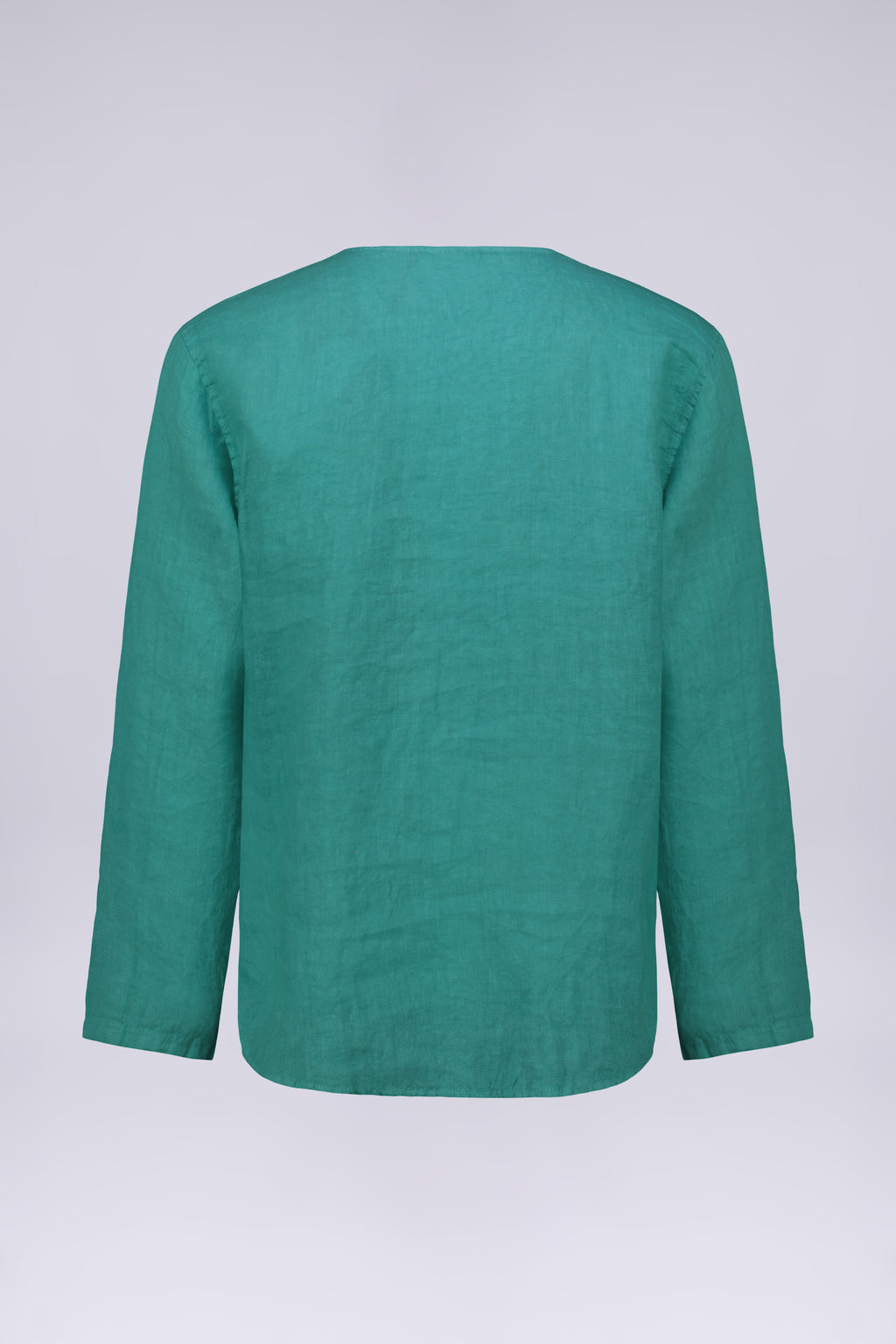 CAMICIA 100% LINO COLLO A V SENZA BOTTONI MANICA LUNGA
