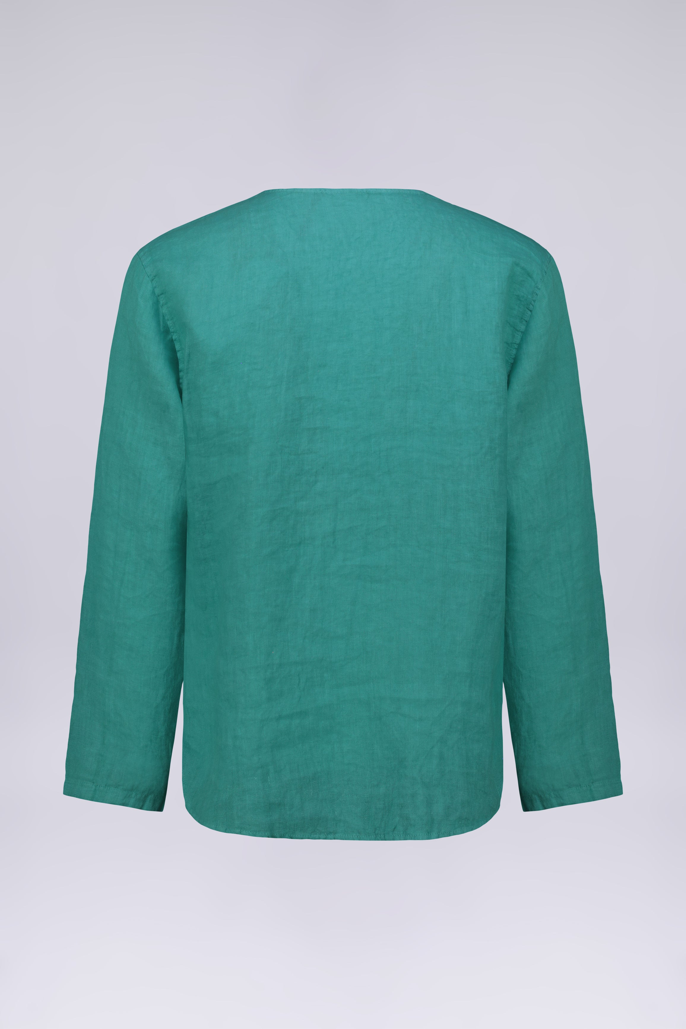 CAMICIA 100% LINO COLLO A V SENZA BOTTONI MANICA LUNGA