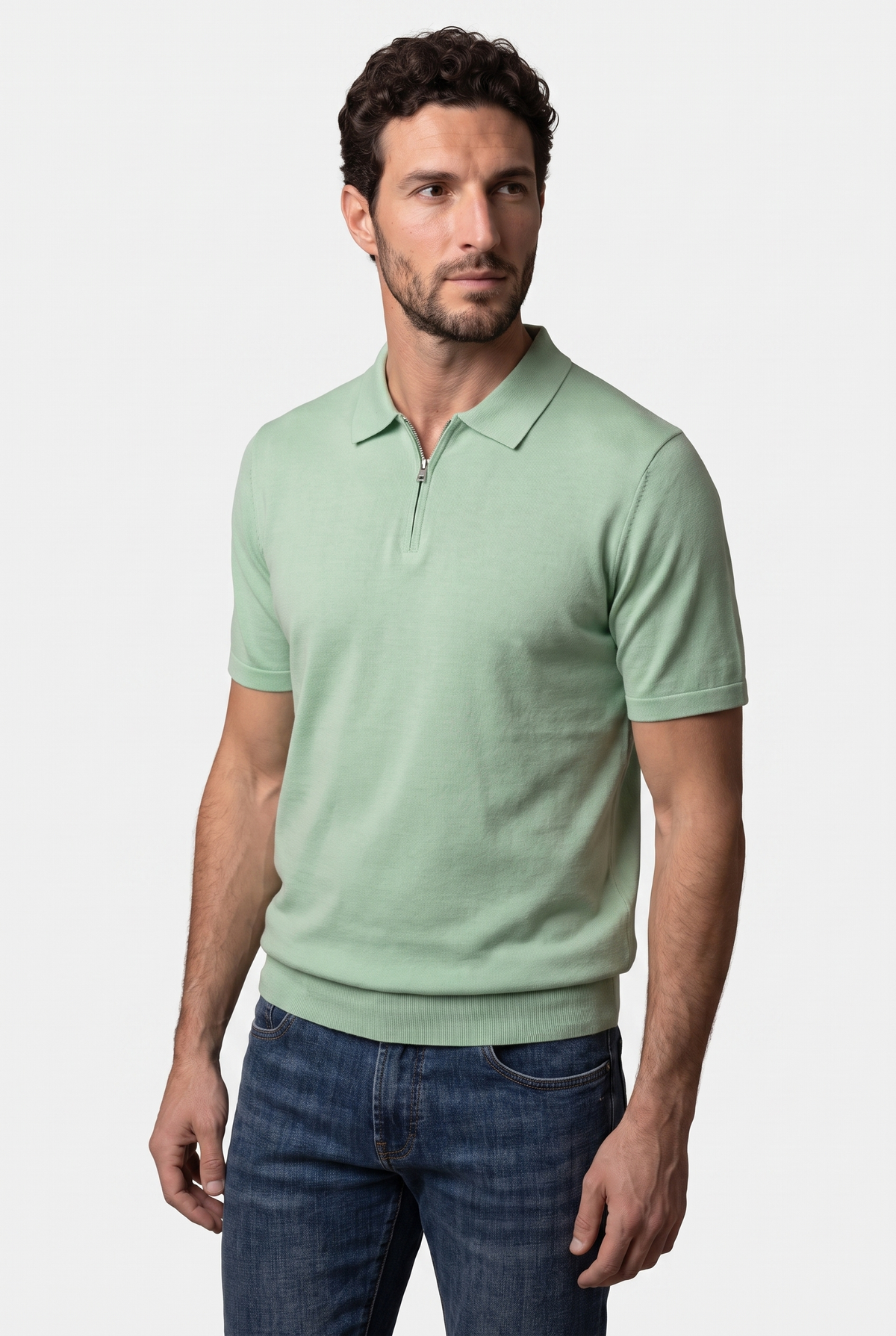POLO 100% PIQUE DI COTONE MEZZA ZIP MANICA CORTA