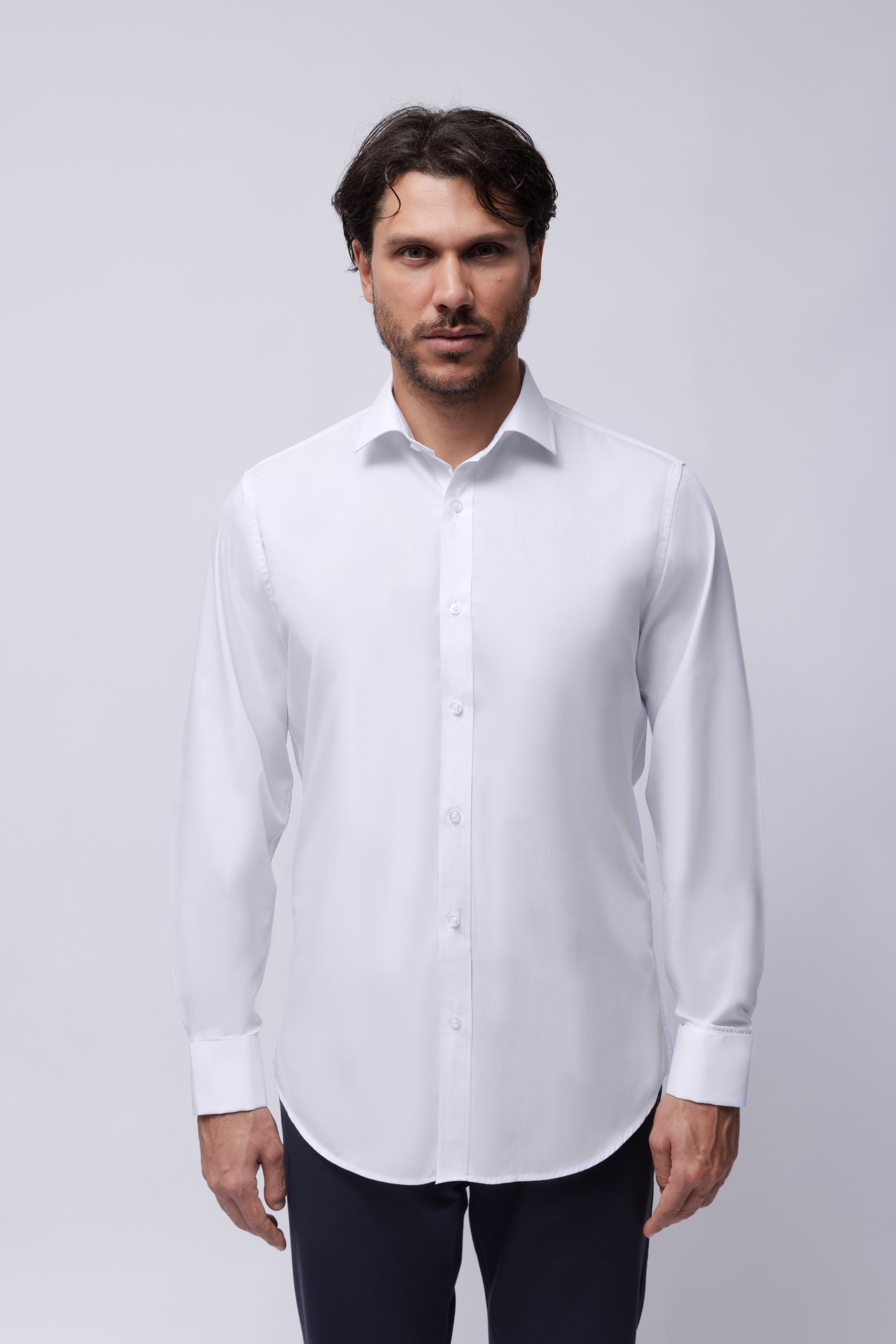 CAMICIA 100% COTONE SILK TOUCH MANICA LUNGA CON GEMELLI