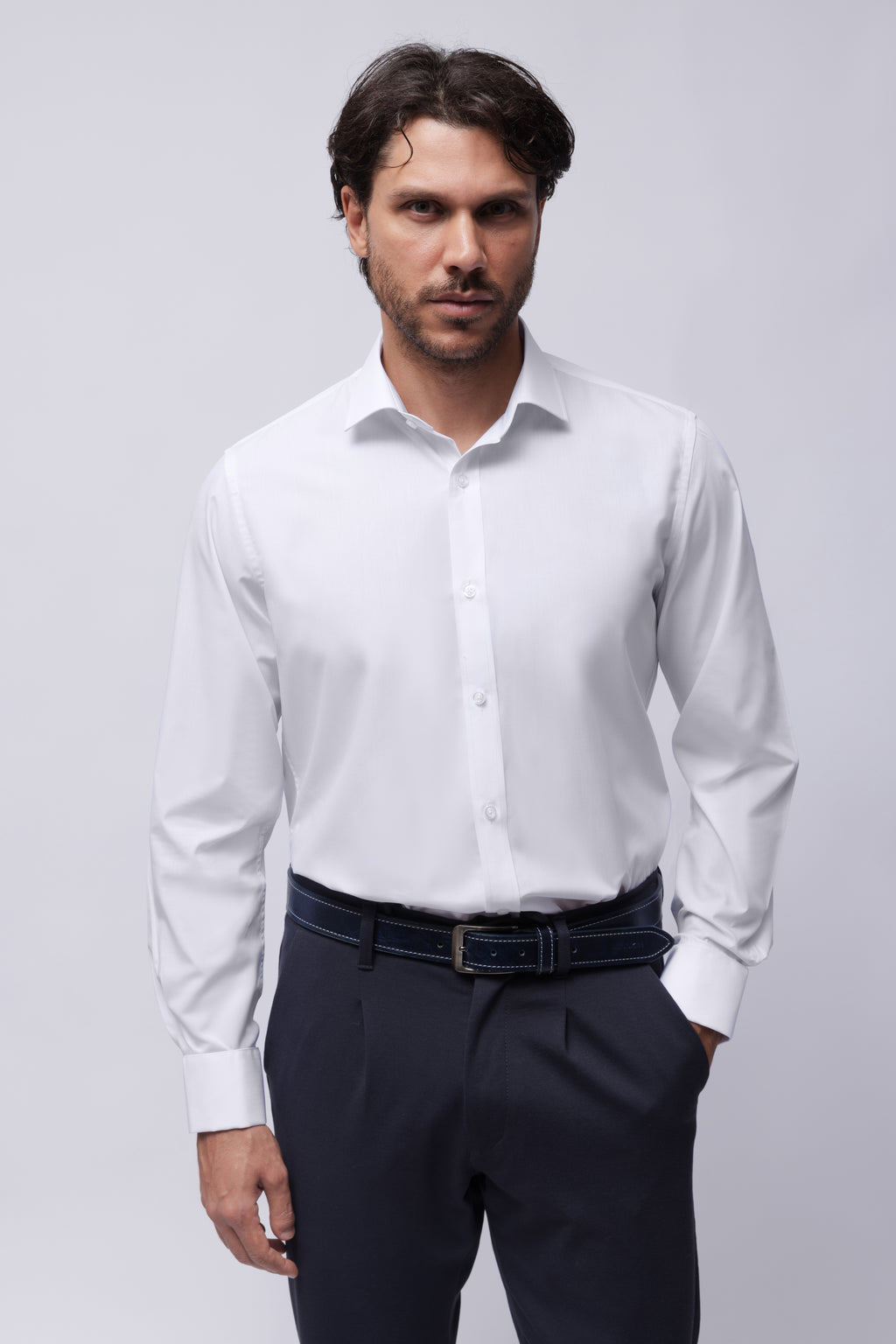 CAMICIA 100% COTONE SILK TOUCH MANICA LUNGA CON GEMELLI