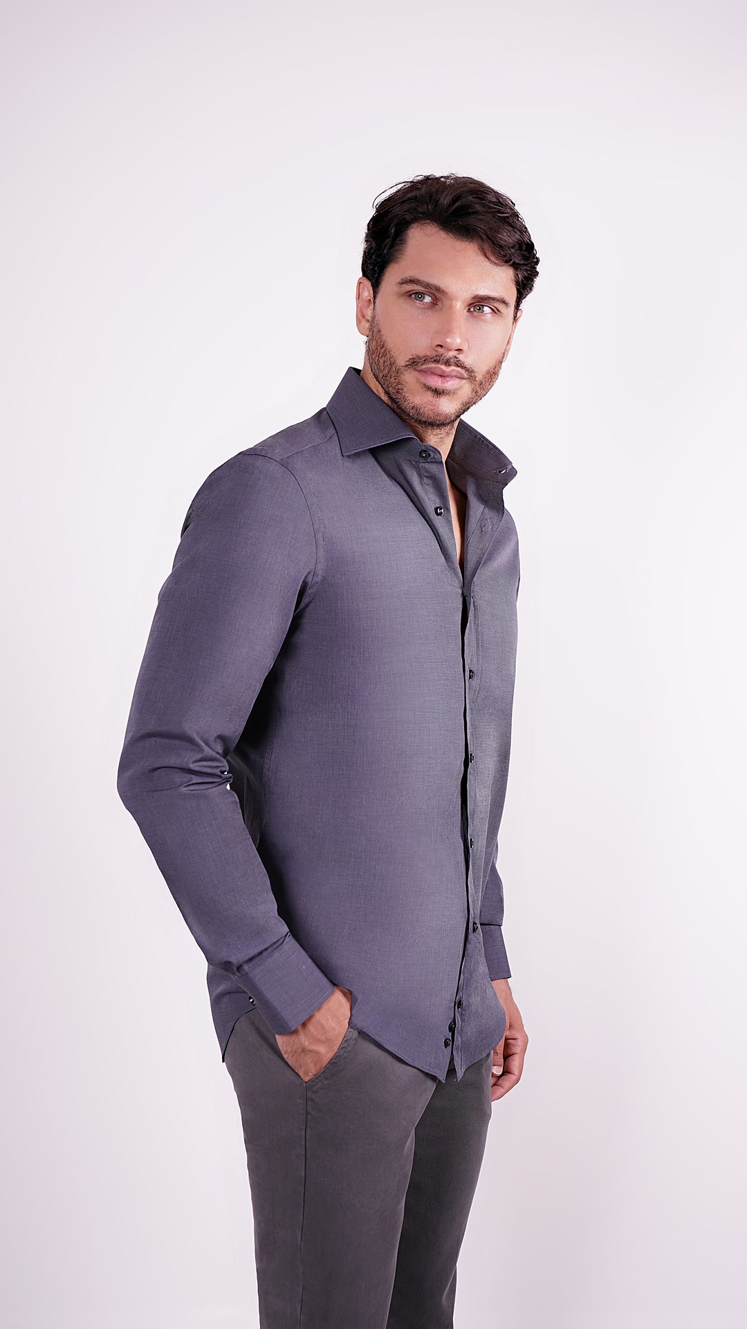 CAMICIA 100% COTONE DOPPIO RITORTO MANICA LUNGA